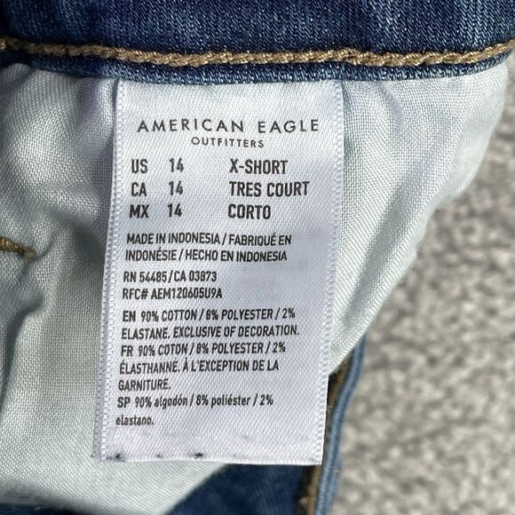 American Eagle Jeans Women’s 14 X-Short Blue Skinny Kick High Rise Distressed - Picture 7 of 12